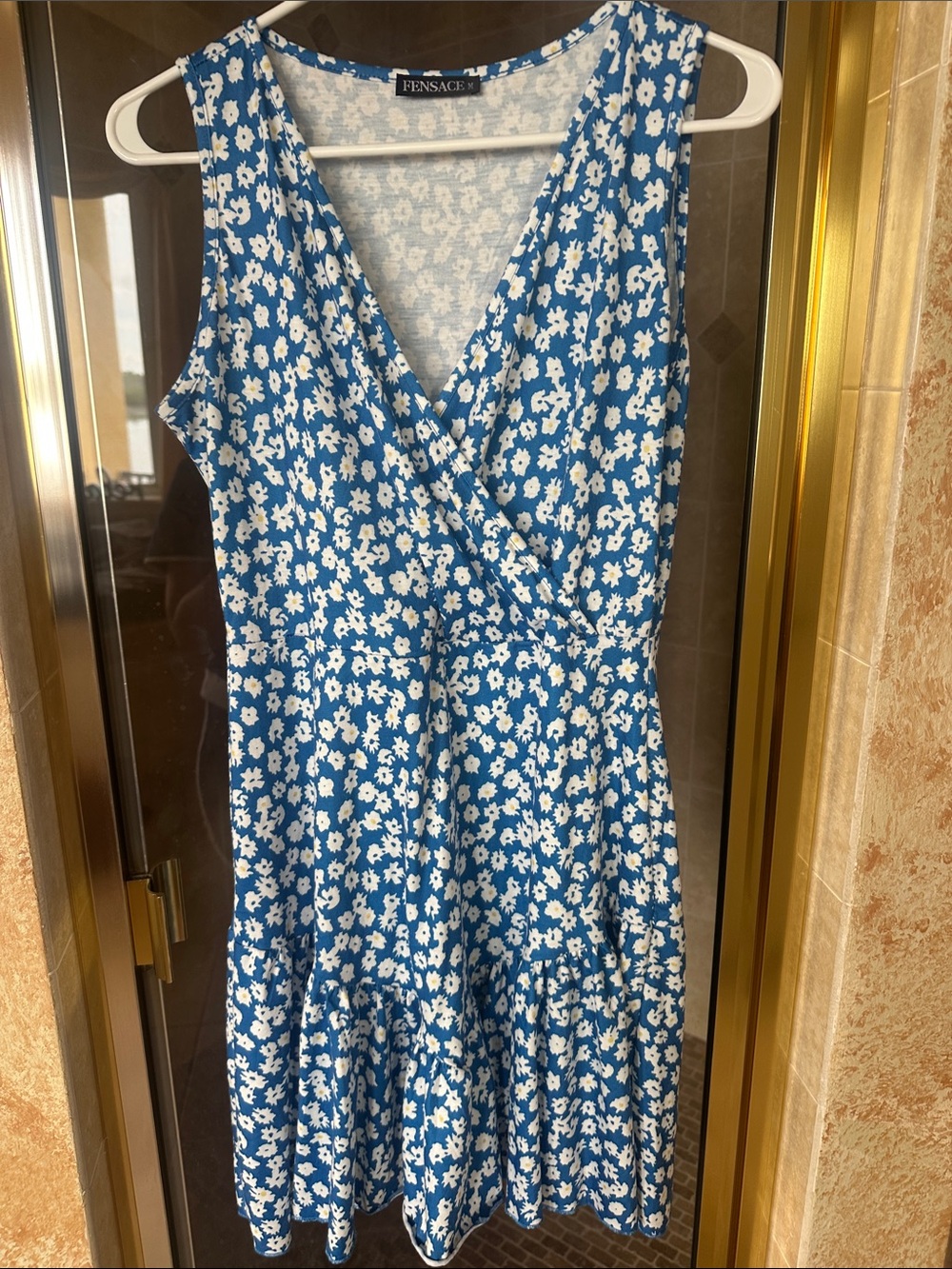 Fensace Blue Floral Wrap-Style Women’s Dress